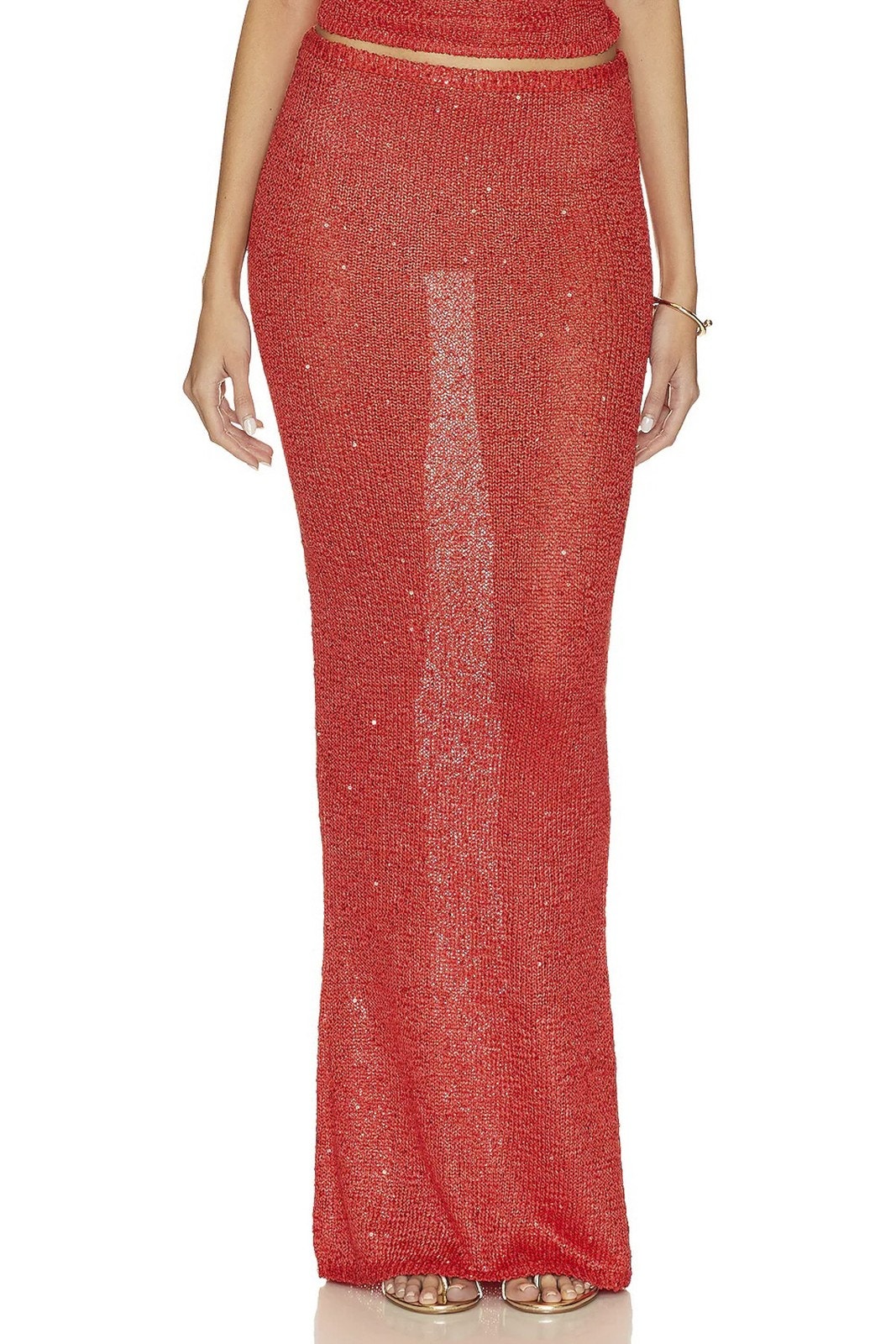 Asta Resort New Carolina Rossa Sequin Red Knit Maxi Skirt Size Xs